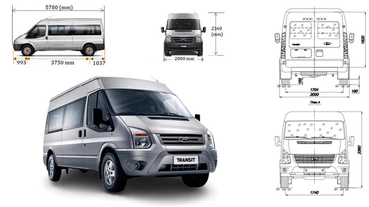 Kích thước xe Ford Transit 16 chỗ