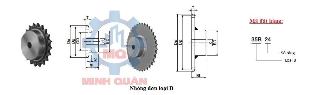 Nhông xích 100 chuẩn ANSI