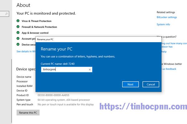 Nhập tên máy tính win 10 mới mà bạn muốn đổi. Sau đó bạn nhấn Next để tiếp tục.