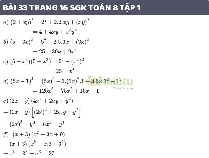 Giải bài 33 sgk toán 8 tập 1 trang 16